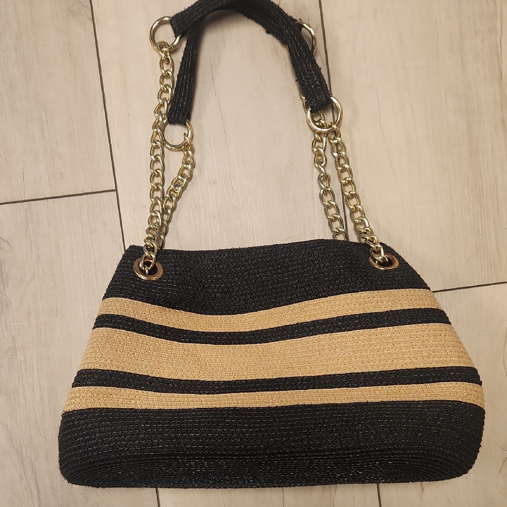 Made 100% Paper Black and Tan Shoulder Bag